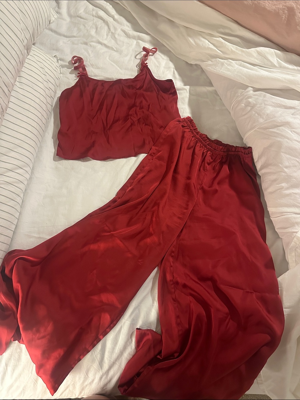 Auden Red Satin Two-Piece Pajama Set